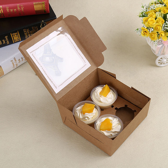 Thumbnail: Brown Kraft Muffin Cupcake Boxes with Insert and Clear Window