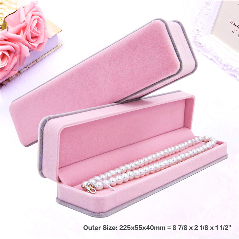 Thumbnail: Grey Rim Decorate Pink Velvet Jewelry Boxes Packaging Wholesale