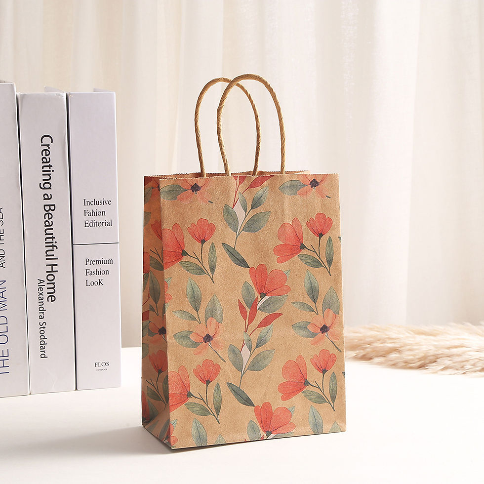 Thumbnail: Wholesale Kraft Paper Floral Printed Tote Bag Creative Shopping Bags
