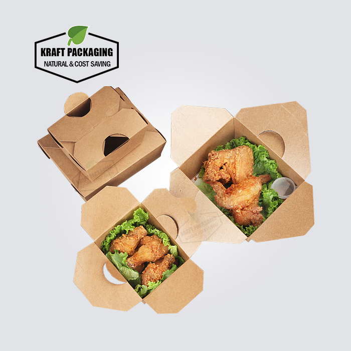 Thumbnail: Greaseproof disposable Kraft paper fried food take out boxes with air hole