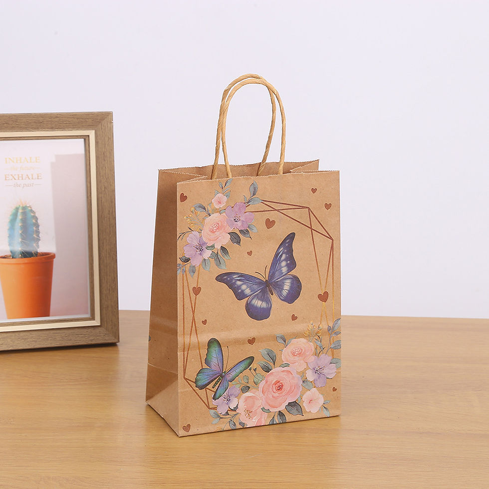 Thumbnail: Butterfly Printed Handled Kraft Paper Bag, Clothing Packing Companion Gift Bags