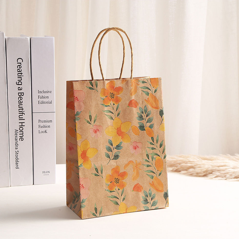 Thumbnail: Wholesale Kraft Paper Floral Printed Tote Bag Creative Shopping Bags