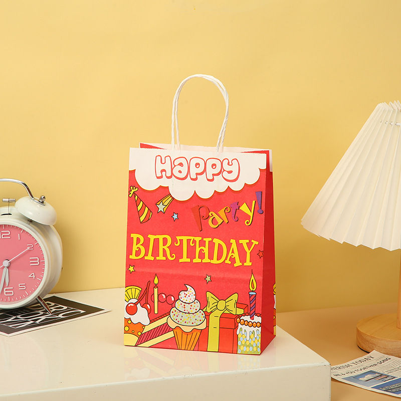 Thumbnail: Happy Birthday Gift Bag Cartoon Pattern Kraft Paper Bag Children's Gift Tote Bag