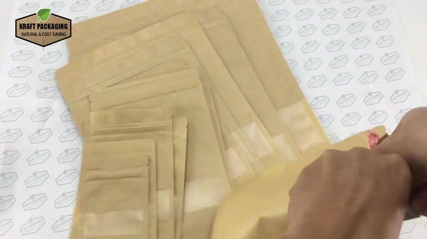 Thumbnail: Resealable stand up brown Kraft paper zipper pouch bag with window