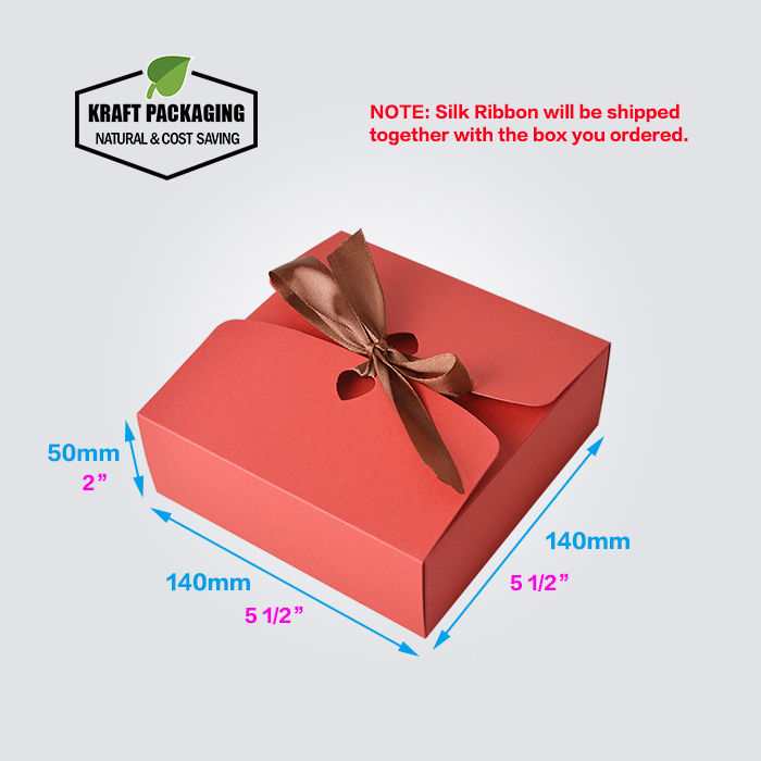 Thumbnail: Silk ribbon closure RED Kraft paper flat pack gift boxes wholesale