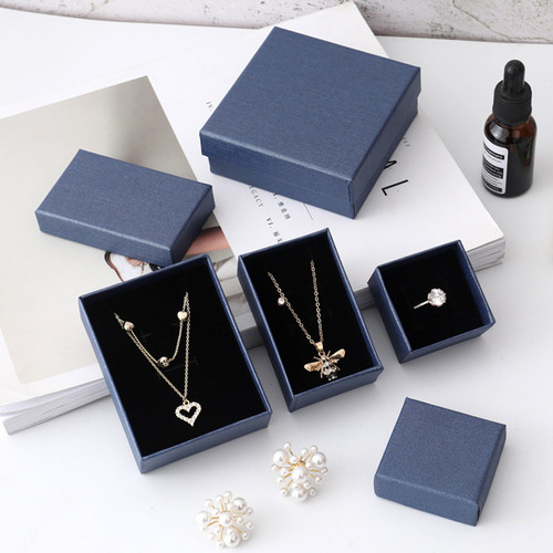 Dark Blue Verticaltextured Paper Cardboard Jewelry Boxes With Foam