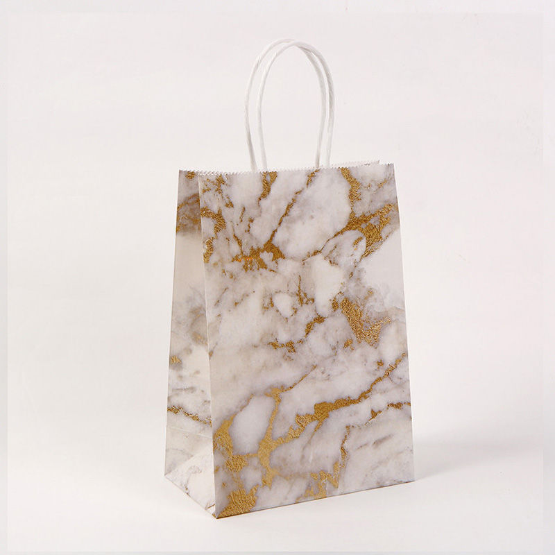 Thumbnail: Marble Pattern Kraft Paper Bag Clothing Store shopping Bag with handle
