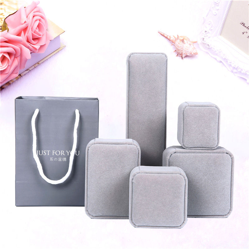 Thumbnail: Grey Velvet Jewelry Boxes Packaging Wholesale