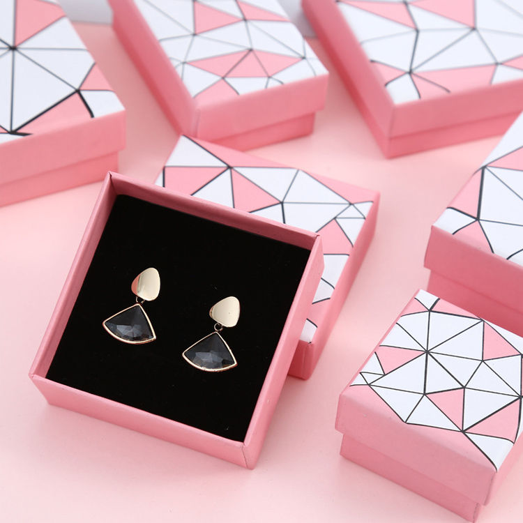 Thumbnail: Pink Polygon Art Paper Cardboard Jewelry Gift Boxes With Foam Insert