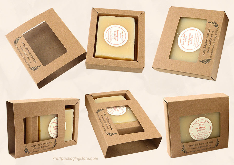 Custom kraft drawer style soap boxes packaging with window