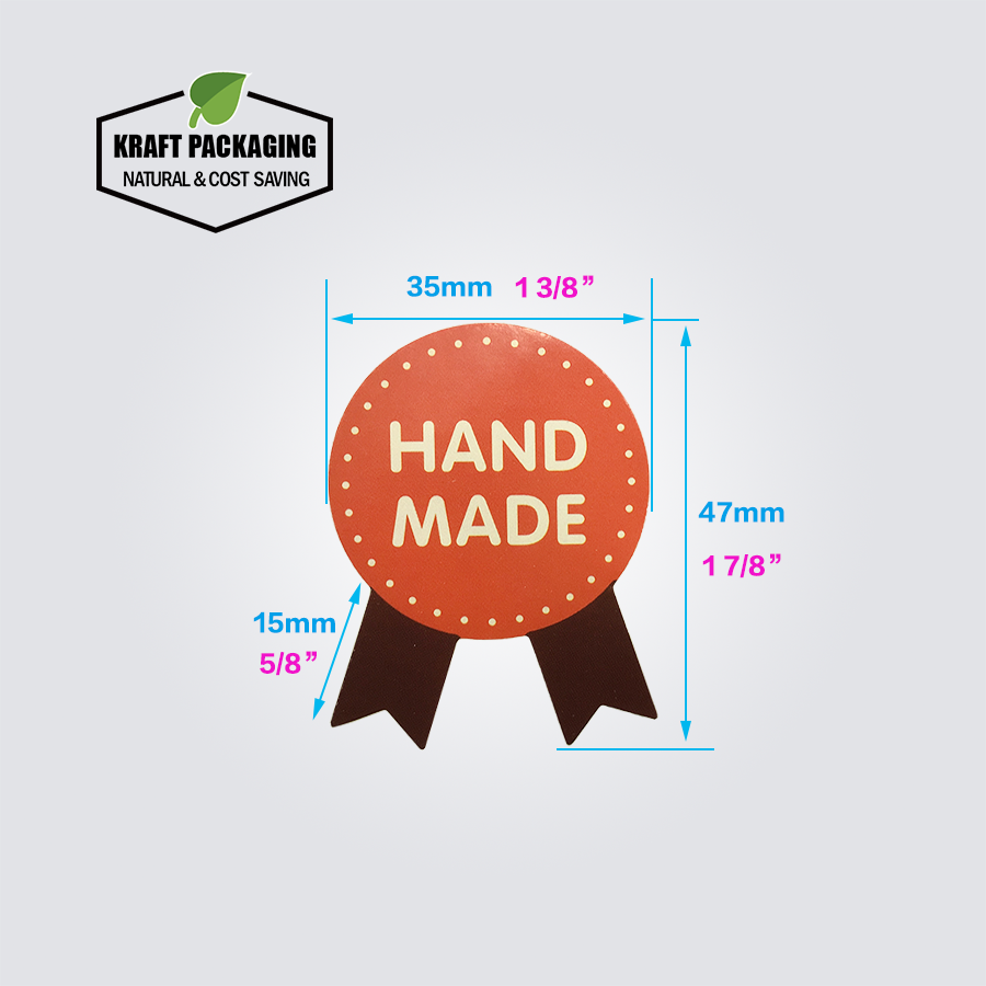 Thumbnail: Badge shaped printed handmade and thank you adhesive sticker labels