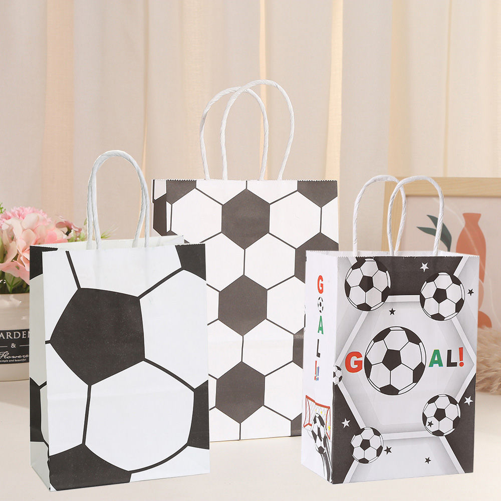 Creative Football Series White Kraft Paper Bag Sports Style Tote Bag Wholesale