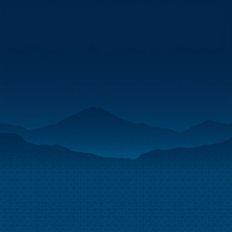 Create a deep‑blue background (#0F3A63) with subtle mountain silhouettes and faint geometr