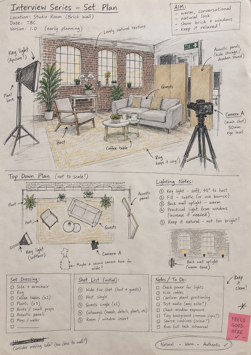 Hand-Drawn Interview Set Plan, production podcast. 