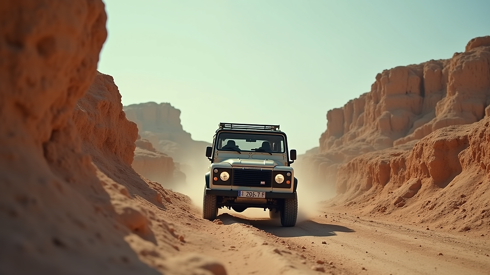 Vue en plongée d’un 4x4 équipé de marchepieds sur un terrain urbain à Rabat