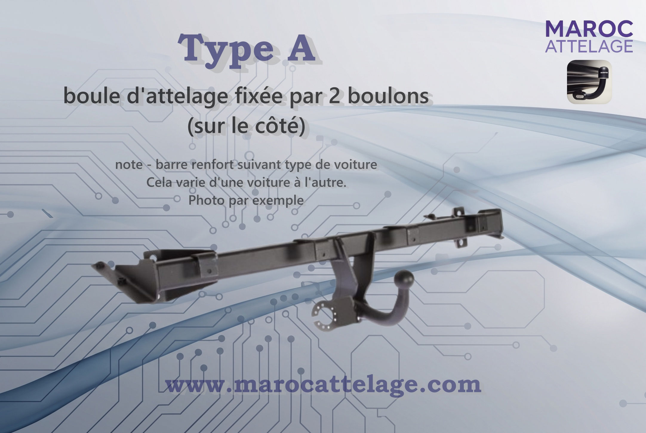 Attelage Fixe. demontable avec outils (economique) pour Renault Kardian 2023+ maroc