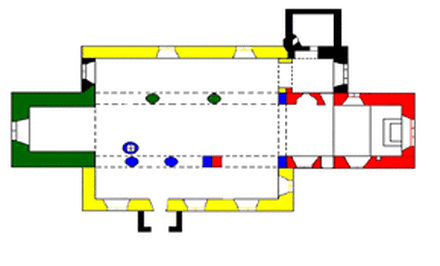 Layout of St Peter's Church to highlight age of the different sections