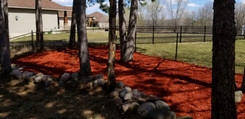 Red Mulch with Boulder Wall