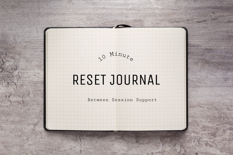 Open notebook labeled “Reset Journal” on a desk, representing reflection and emotional regulation.