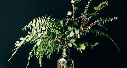 Green floral arrangement with black background - MOPS article by Kelley Gray, LPC