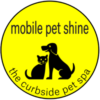 Mobile Pet Shine logo featuring a dog and a cat silhouette inside a yellow circle, with the tagline 'The Curbside Pet Spa,' representing the brand's mobile grooming services