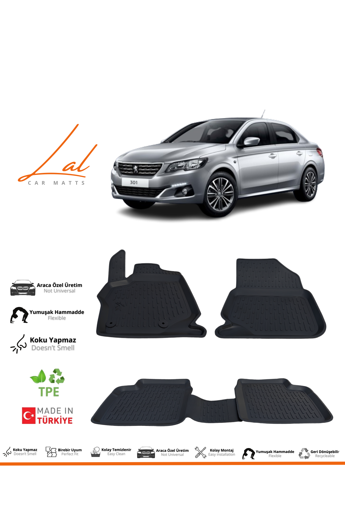 Peugeot 301 3D Havuzlu Paspas (2012 ve sonrası Uyumlu)