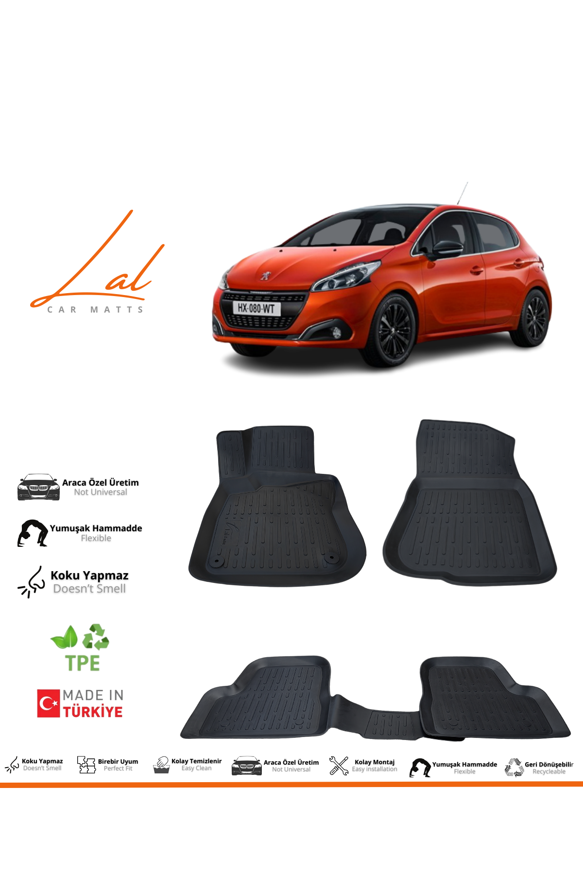 Peugeot 208 3D Havuzlu Paspas (2013-2019 Uyumlu)