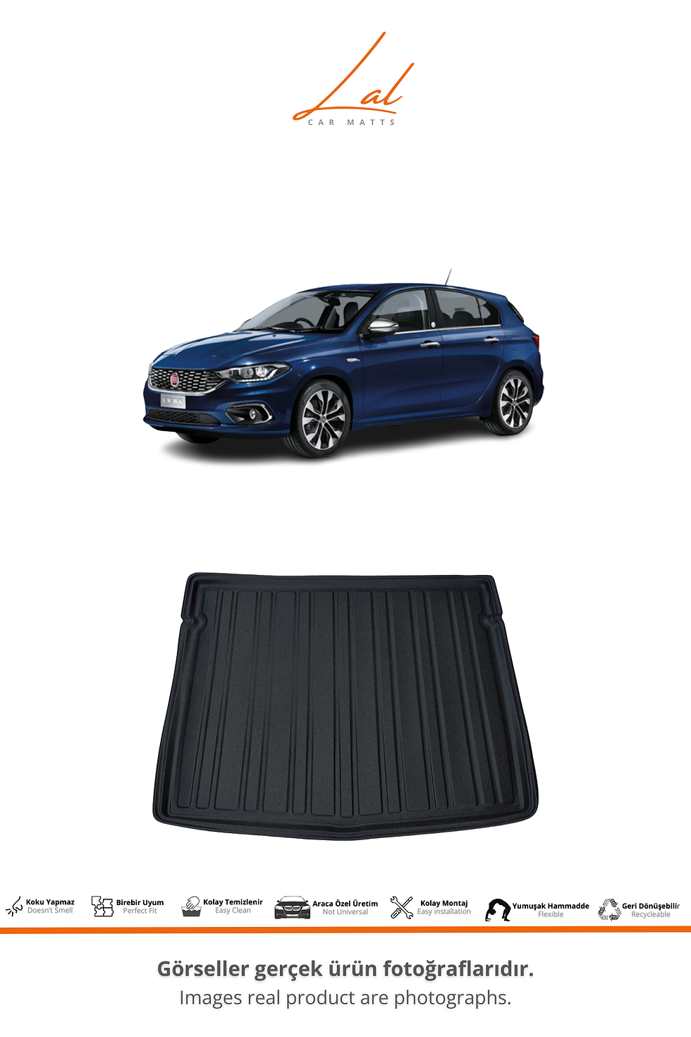 Küçük resim: Fiat Egea Hatchback 3D Havuzlu Paspas Bagaj Havuzu Seti (2015 ve sonrası Uyumlu)