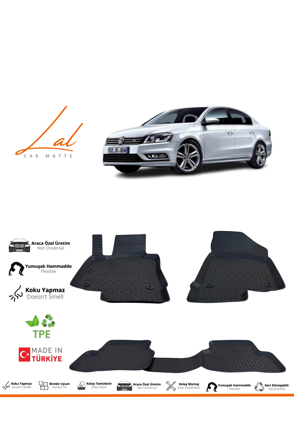 Volkswagen Passat B7 3D Havuzlu Paspas (2010-2015 Uyumlu)