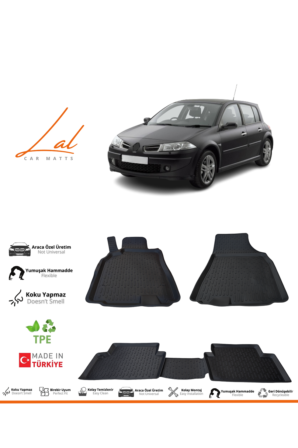 Küçük resim: Renault Megane 2 Hatchback 3D Havuzlu Paspas (2002-2009 Uyumlu)