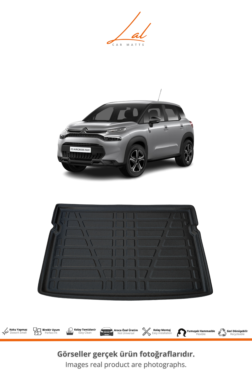 Küçük resim: Citroen C3 Aircross 3D Havuzlu Paspas Üst Kademe Bagaj Havuzu Seti (2016-2024)