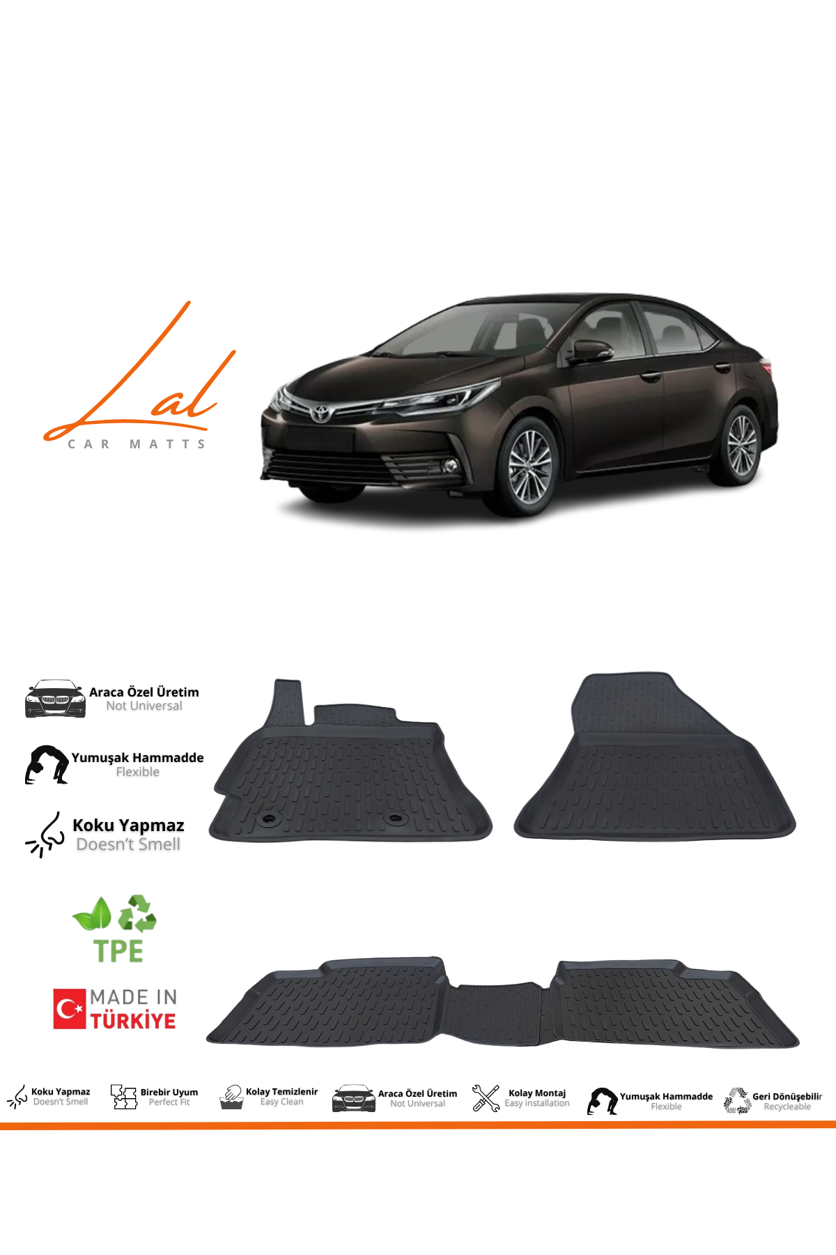 Toyota Corolla 3D Havuzlu Paspas (2013-2018 Uyumlu)