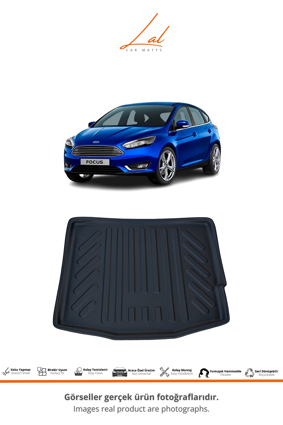 Küçük resim: Ford Focus 4 Hatchback Havuzlu Paspas İnce Stepne Bagaj Havuzu Seti (2015-2018)