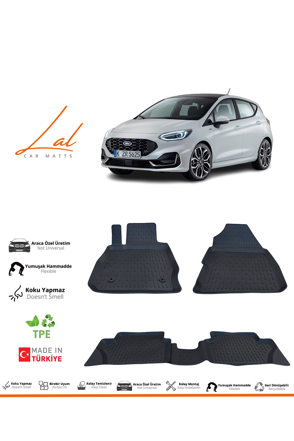 Küçük resim: Ford Fiesta 3D Havuzlu Paspas (2018 ve sonrası Uyumlu)