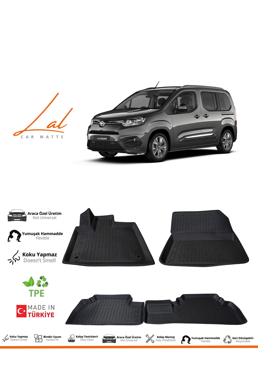 Küçük resim: Toyota Proace City 3D Havuzlu Paspas (2019 ve sonrası Uyumlu)
