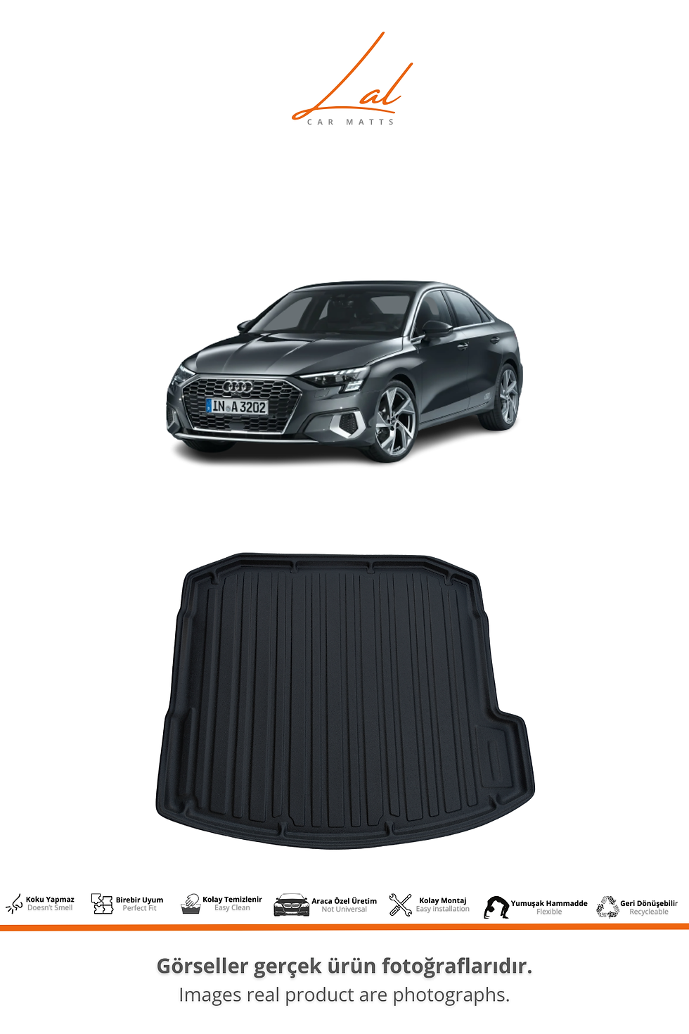 Küçük resim: Audi A3 Sedan 3D Havuzlu Paspas Bagaj Havuzu Seti (2021 ve sonrası Uyumlu)