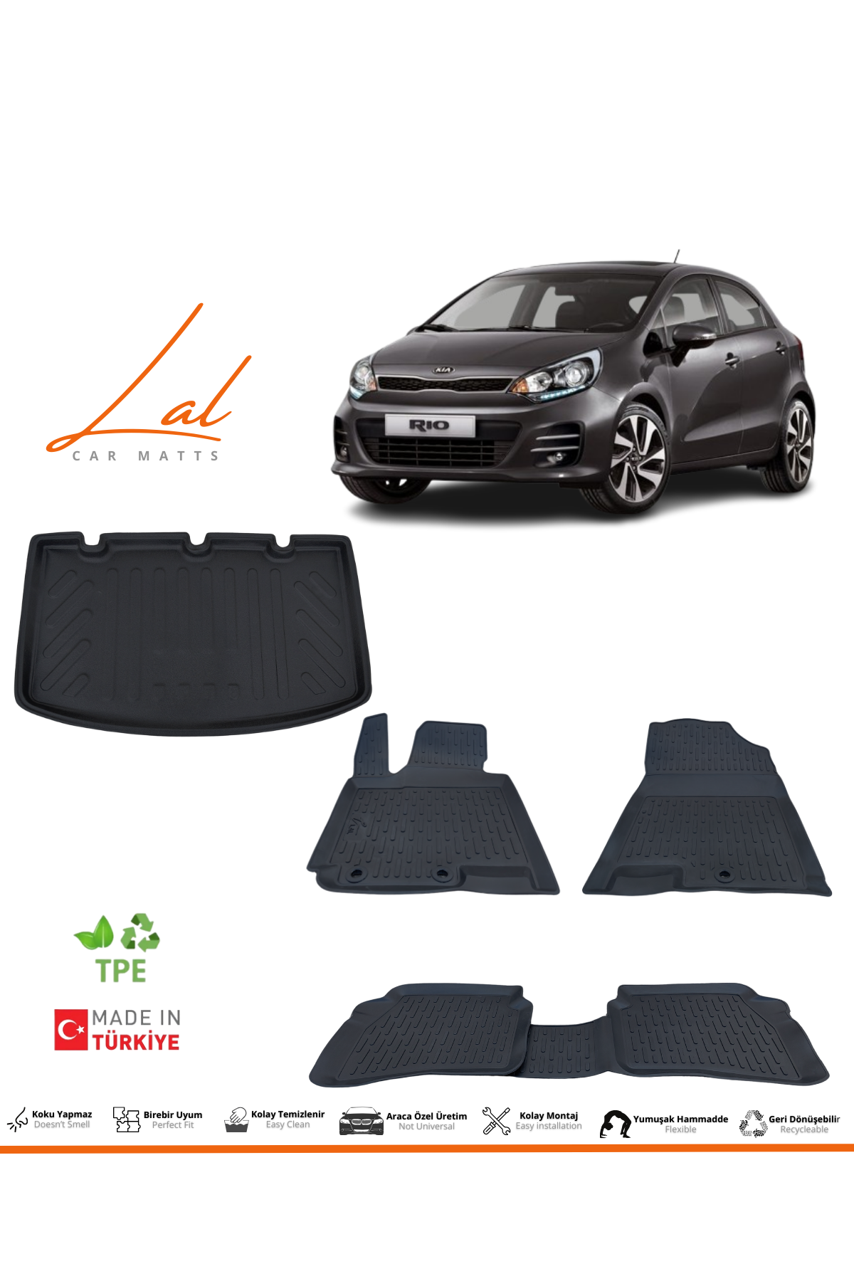 Kia Rio (İnce Stepne) 3D Havuzlu Paspas Bagaj Havuzu Seti (2011-2017 Uyumlu)