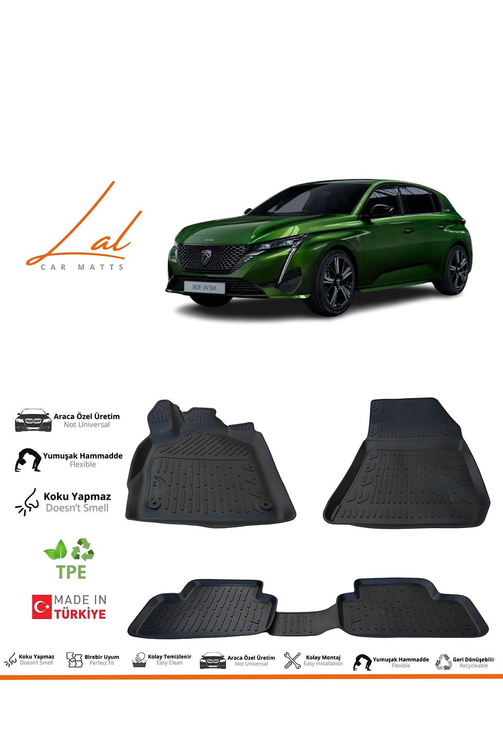 Küçük resim: Peugeot 308 3D Havuzlu Paspas (2022 model ve sonrası Uyumlu)