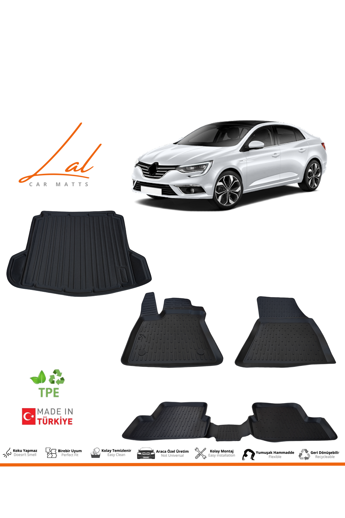 Renault Megane 4 Sedan 3D Havuzlu Paspas Bagaj Havuzu Seti (2016-2025 Uyumlu)
