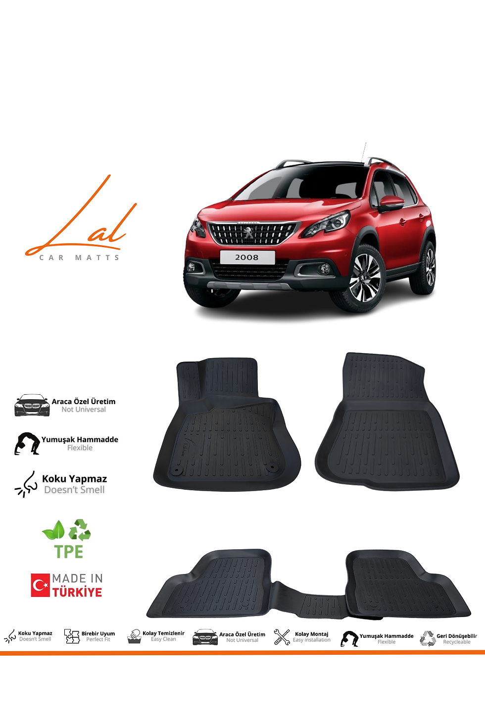 Küçük resim: Peugeot 2008 3D Havuzlu Paspas (2013-2019 Uyumlu)