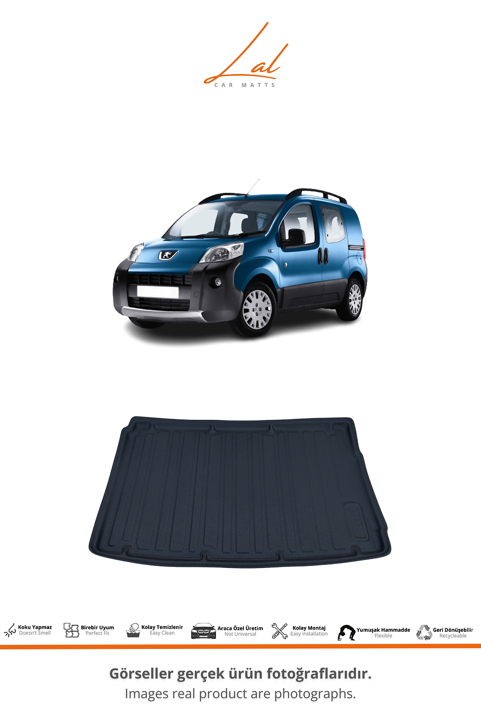 Küçük resim: Peugeot Bipper 3D Havuzlu Paspas Bagaj Havuzu Seti (2007 ve sonrası Uyumlu)