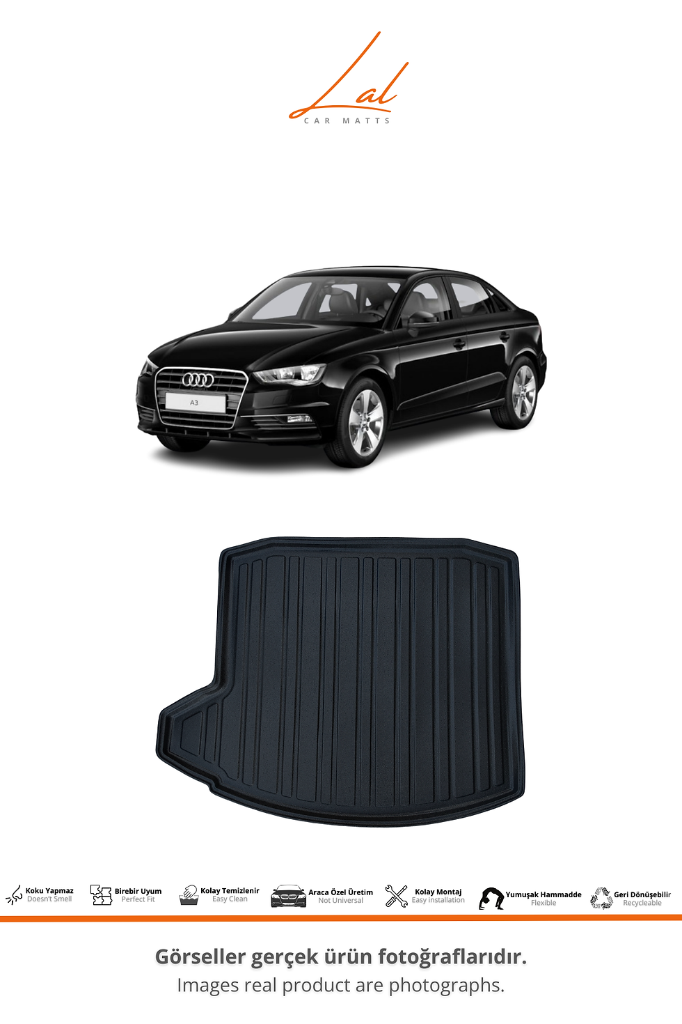 Küçük resim: Audi A3 Sedan 3D Havuzlu Paspas Bagaj Havuzu Seti (2013-2020 Uyumlu)