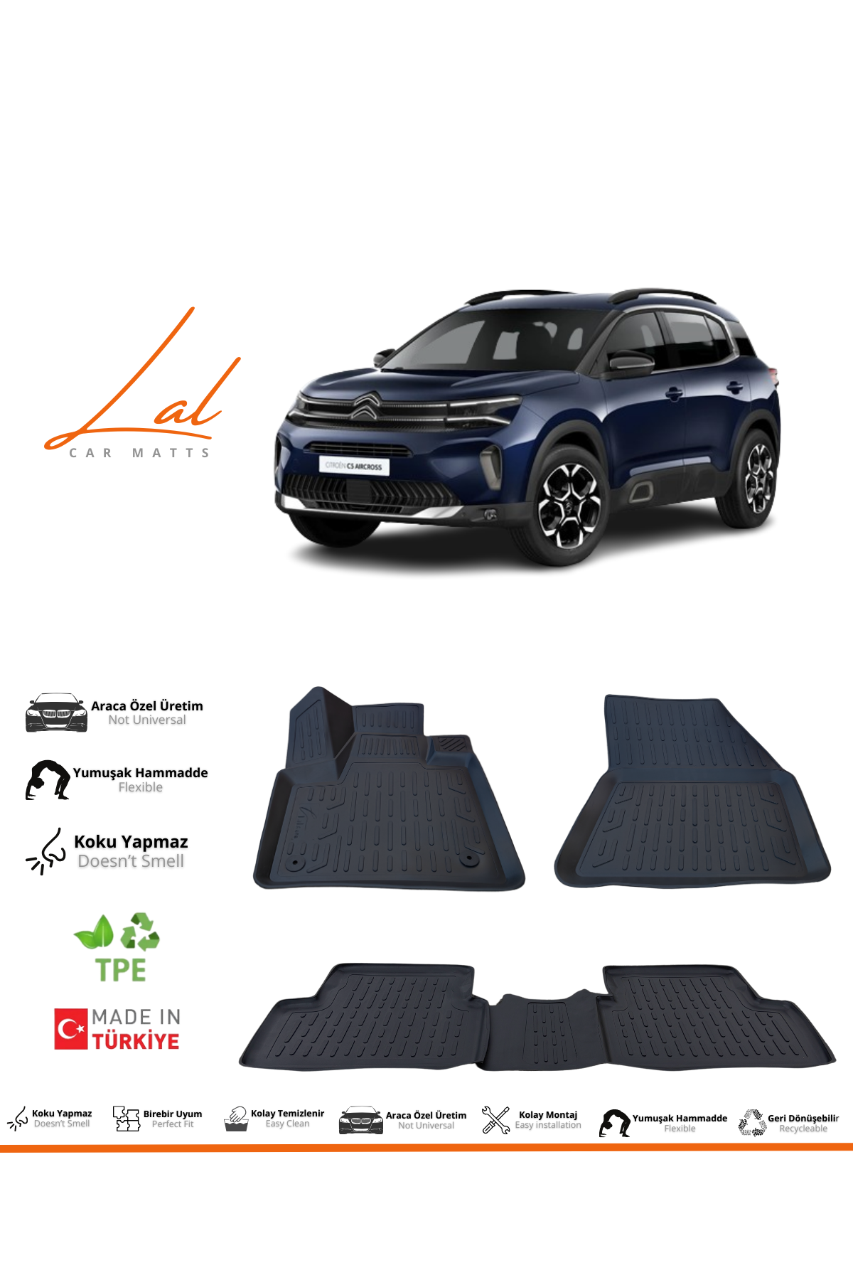 Citroen C5 Aircross 3D Havuzlu Paspas (2019 ve sonrası Uyumlu)