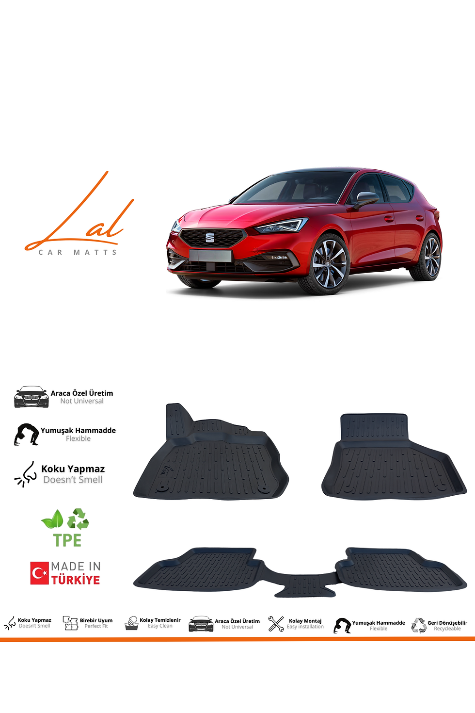 Küçük resim: Seat Leon MK4 E-Tsi 3D Havuzlu Paspas (2021 ve sonrası Uyumlu) Otomatik Vites