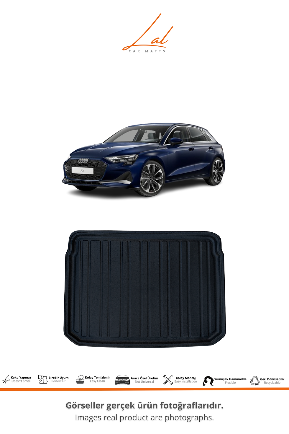 Küçük resim: Audi A3 Hatchback 3D Havuzlu Paspas Bagaj Havuzu Seti (2021 ve sonrası Uyumlu)