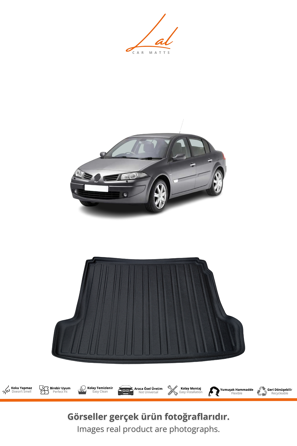 Küçük resim: Renault Megane 2 Sedan 3D Havuzlu Paspas Bagaj Havuzu Seti (2002-2009 Uyumlu)