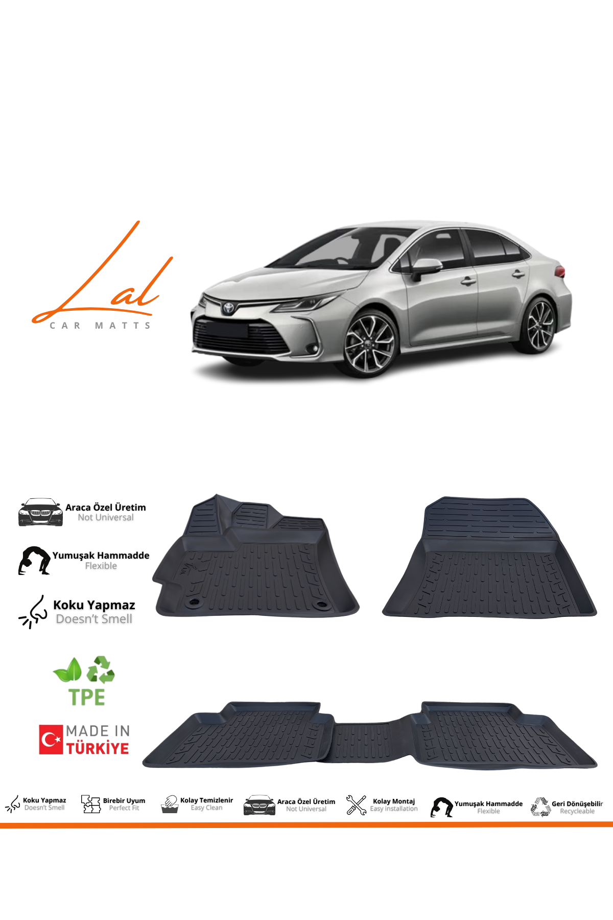 Toyota Corolla 3D Havuzlu Paspas (2019 ve sonrası Uyumlu)