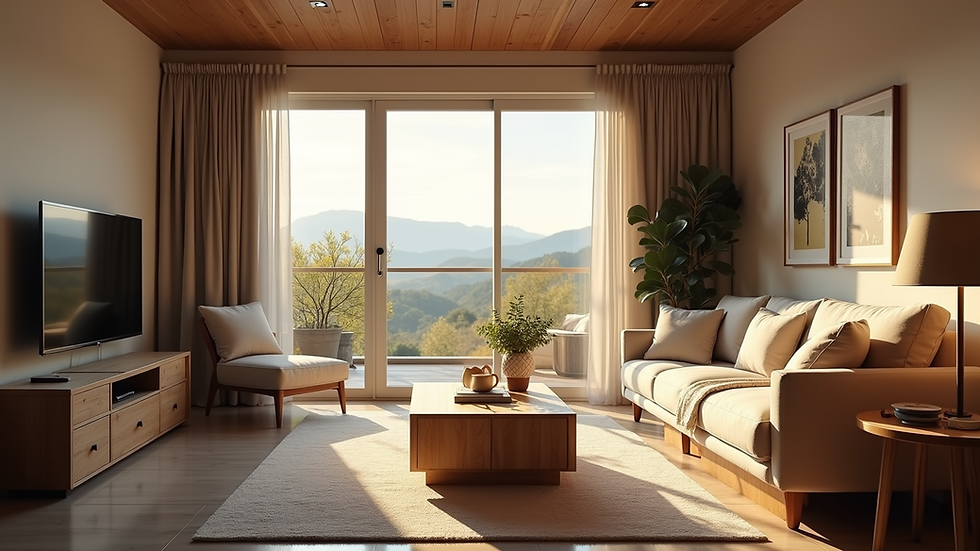 Eye-level view of a cozy family vacation rental living room