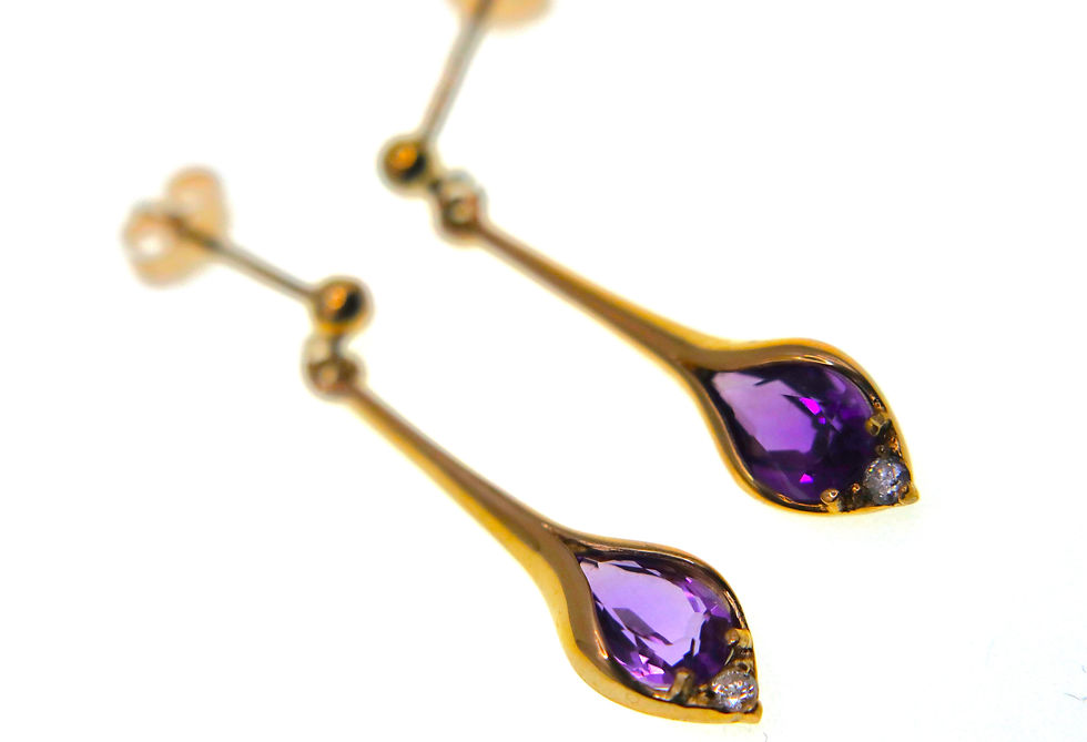 9ct Gold Drop Earrings with Amethyst & Diamond