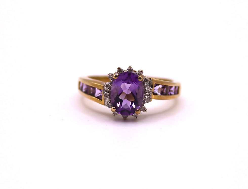 9ct Gold and Amethyst and Diamond Ring